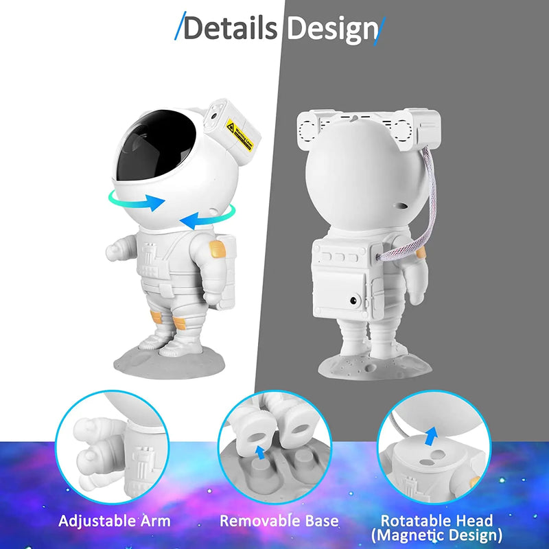 Um grande presente para as crianças e adultos.O projetor de luz ASTRONAUTA ESTRELA, projeta luz noturna com controle remoto 360 design ajustáveis.